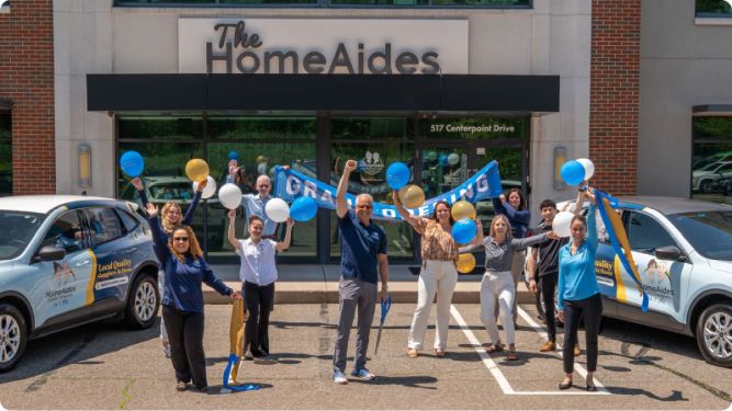 Solenvia Caregivers in front of HomeAides location